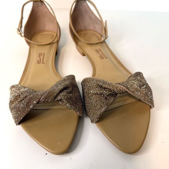 Santa Lolla Pointed Toe Sparkly Bow Flat Sandals Size 10 - Picture 4 of 7